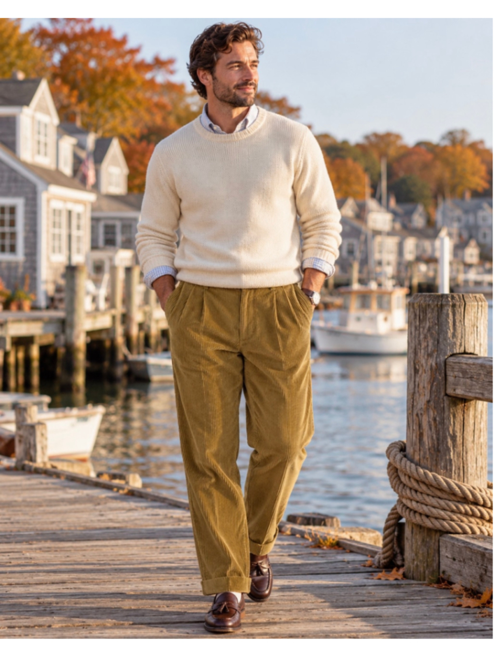 Vintage GANT Men’s 42x32 Camel Corduroy Pleated Cuffed Pants 100% Cotton